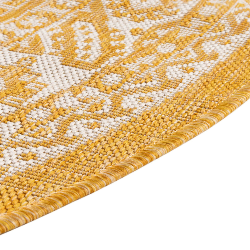 Tribal Terrace Treasures Collection Area Rug - Incan Isle (Yellow) Round Yellow lifestyle 5