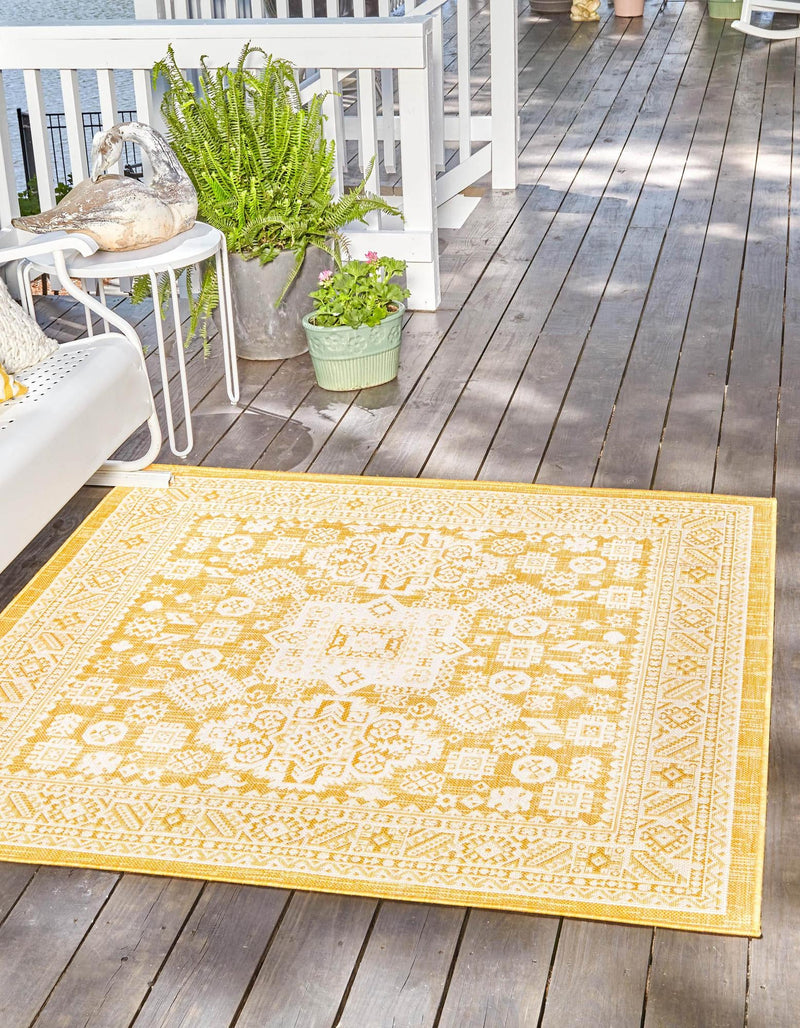 Tribal Terrace Treasures Collection Area Rug - Incan Isle (Yellow) Square Yellow lifestyle 0