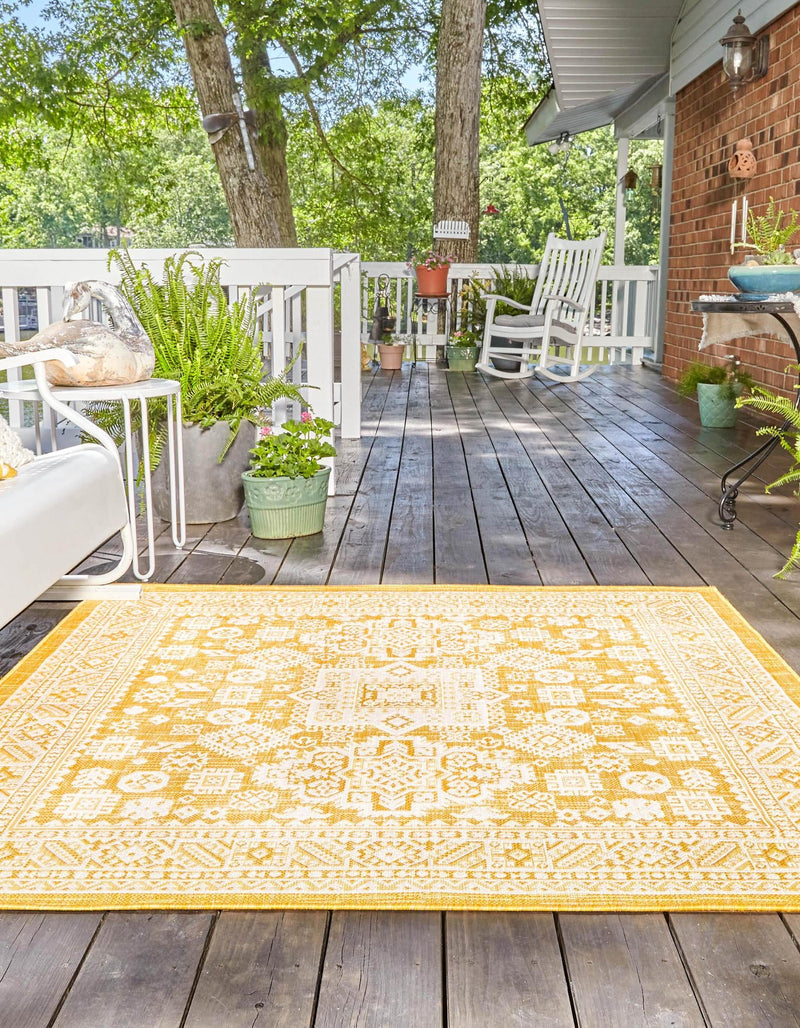 Tribal Terrace Treasures Collection Area Rug - Incan Isle (Yellow) Square Yellow lifestyle 2