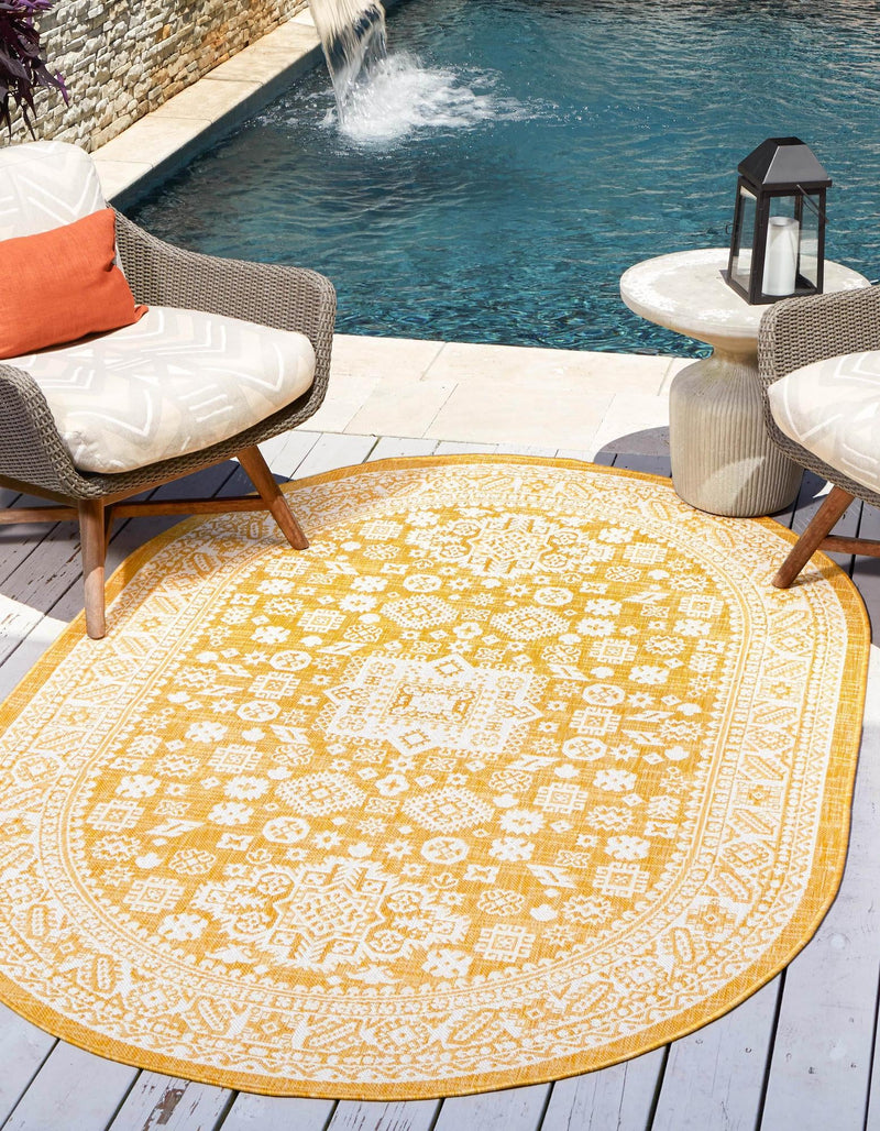 Tribal Terrace Treasures Collection Area Rug - Incan Isle (Yellow) Oval Yellow lifestyle 0