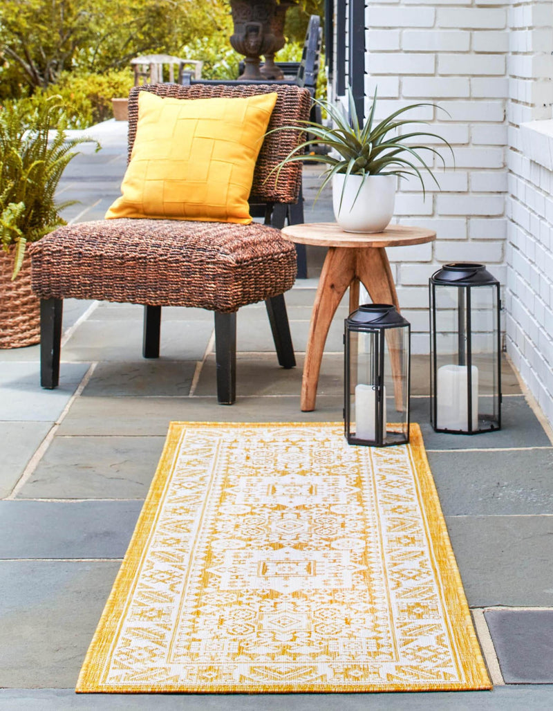 Tribal Terrace Treasures Collection Area Rug - Incan Isle (Yellow) Runner Yellow lifestyle 2