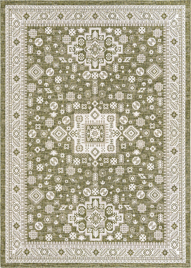 Tribal Terrace Treasures Collection Area Rug - Incan Isle (Green) Rectangle Green Main
