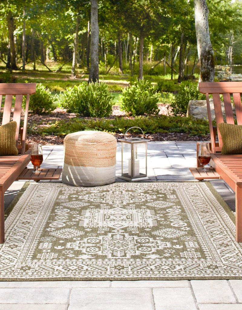 Tribal Terrace Treasures Collection Area Rug - Incan Isle (Green) Rectangle Green lifestyle 2