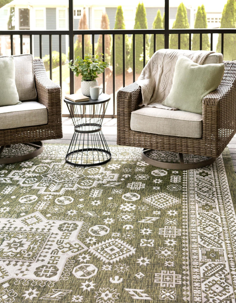 Tribal Terrace Treasures Collection Area Rug - Incan Isle (Green) Rectangle Green lifestyle 3