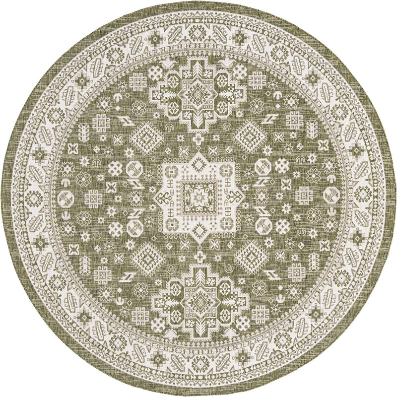 Tribal Terrace Treasures Collection Area Rug - Incan Isle (Green) Round Green Main
