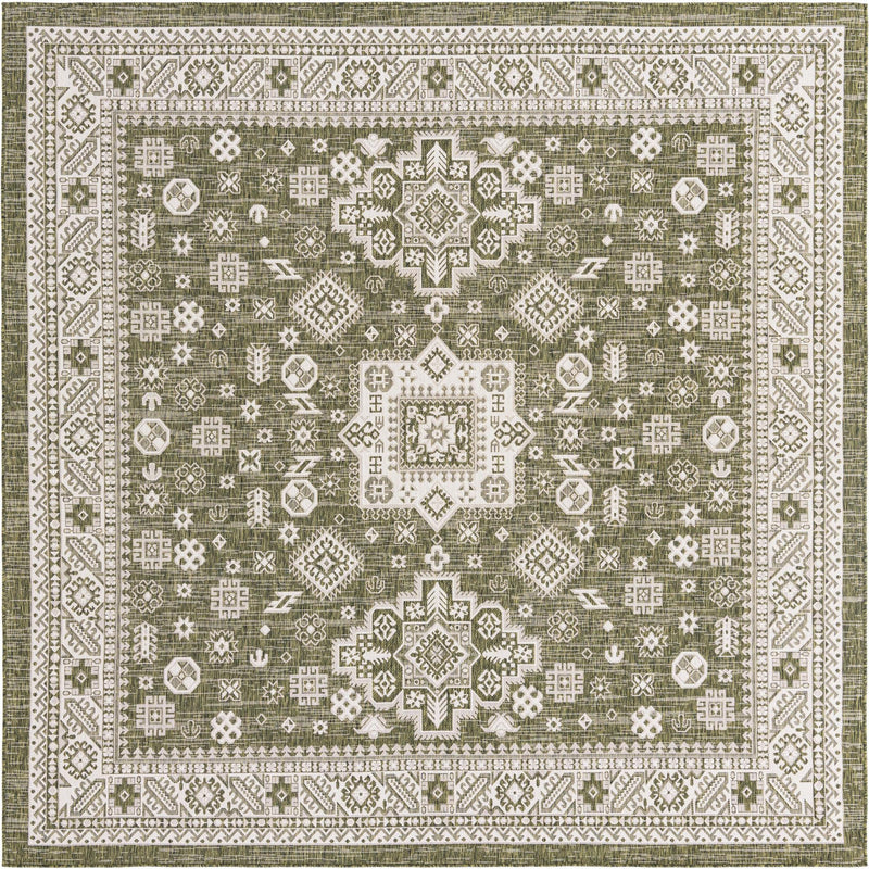 Tribal Terrace Treasures Collection Area Rug - Incan Isle (Green) Square Green Main