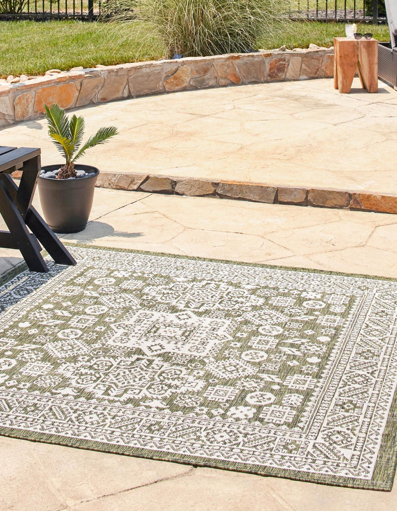 Tribal Terrace Treasures Collection Area Rug - Incan Isle (Green) Square Green lifestyle 2