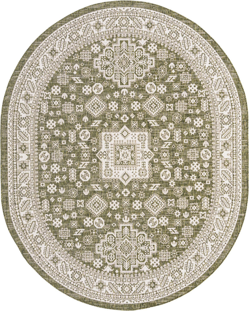 Tribal Terrace Treasures Collection Area Rug - Incan Isle (Green) Oval Green Main