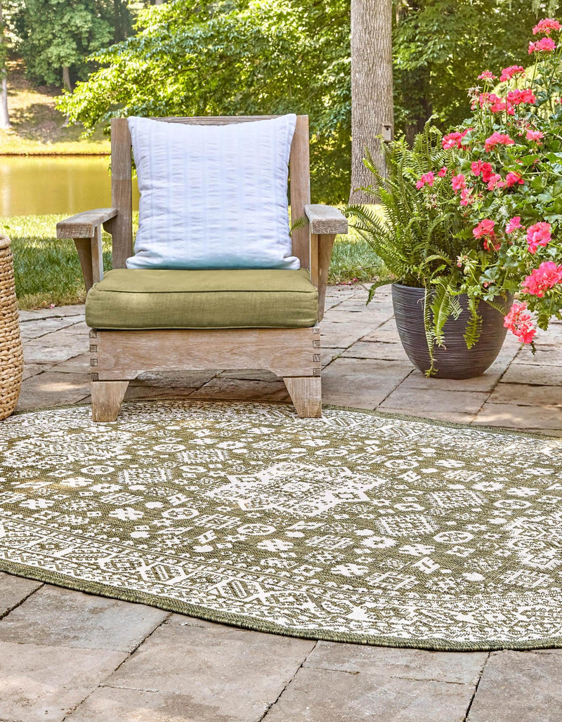 Tribal Terrace Treasures Collection Area Rug - Incan Isle (Green) Oval Green lifestyle 2