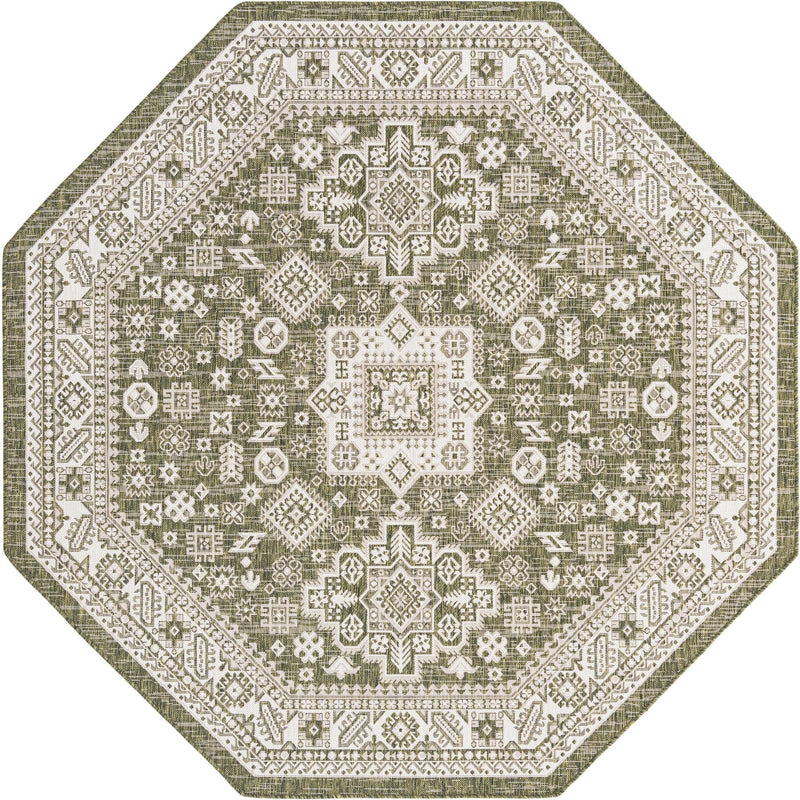 Tribal Terrace Treasures Collection Area Rug - Incan Isle (Green) Octagon Green Main