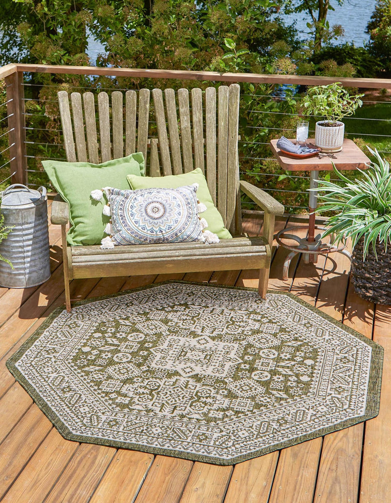 Tribal Terrace Treasures Collection Area Rug - Incan Isle (Green) Octagon Green lifestyle 0