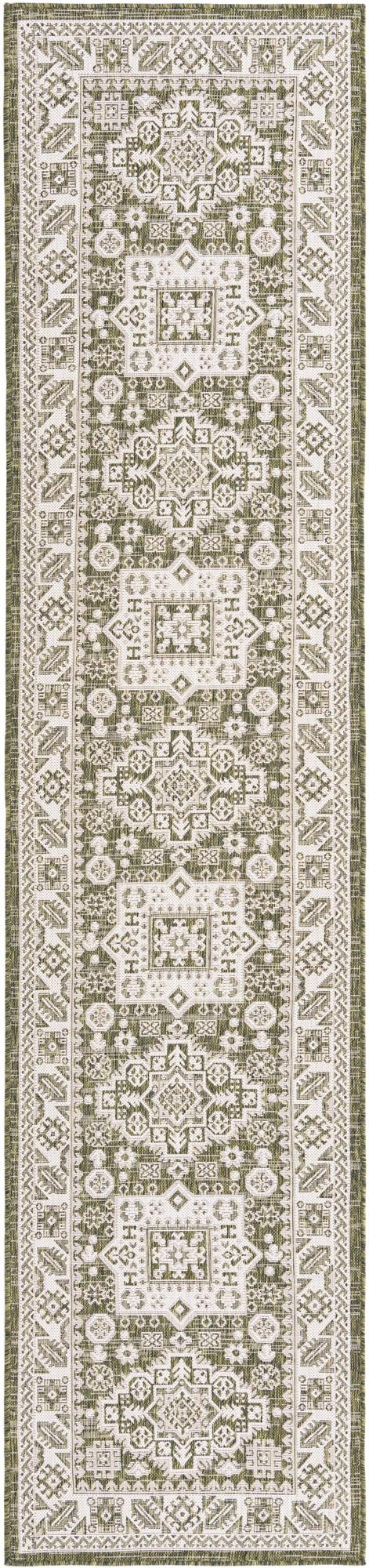 Tribal Terrace Treasures Collection Area Rug - Incan Isle (Green) Runner Green Main