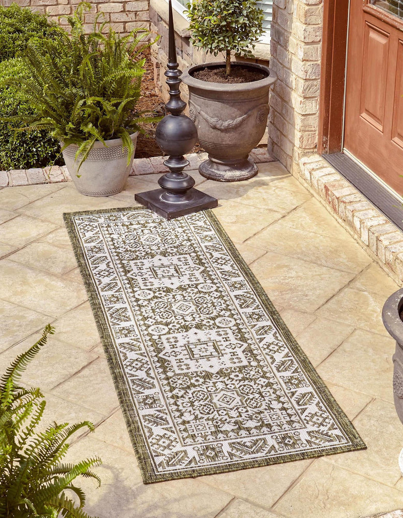 Tribal Terrace Treasures Collection Area Rug - Incan Isle (Green) Runner Green lifestyle 0