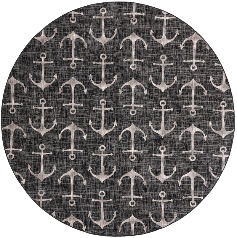 Seaside Haven Rugs Collection Area Rug - Sapphire (Charcoal) Round Charcoal Main