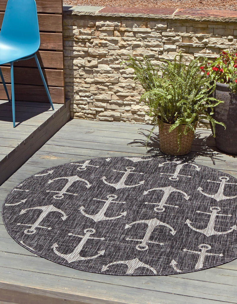 Seaside Haven Rugs Collection Area Rug - Sapphire (Charcoal) Round Charcoal lifestyle 0