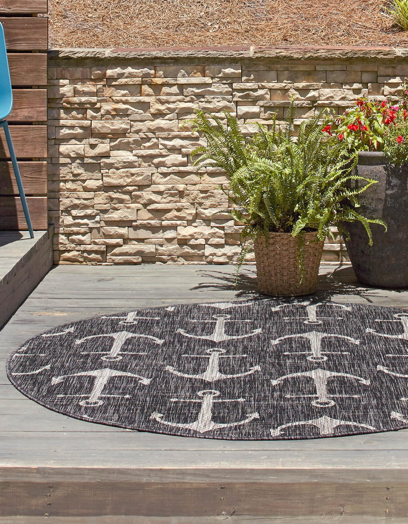 Seaside Haven Rugs Collection Area Rug - Sapphire (Charcoal) Round Charcoal lifestyle 2
