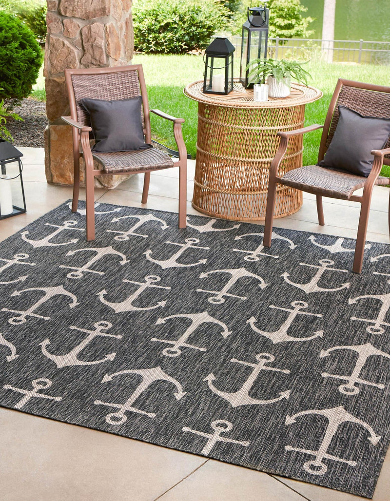 Seaside Haven Rugs Collection Area Rug - Sapphire (Charcoal) Square Charcoal lifestyle 0