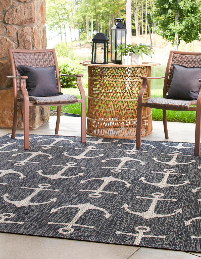 Seaside Haven Rugs Collection Area Rug - Sapphire (Charcoal) Square Charcoal lifestyle 2