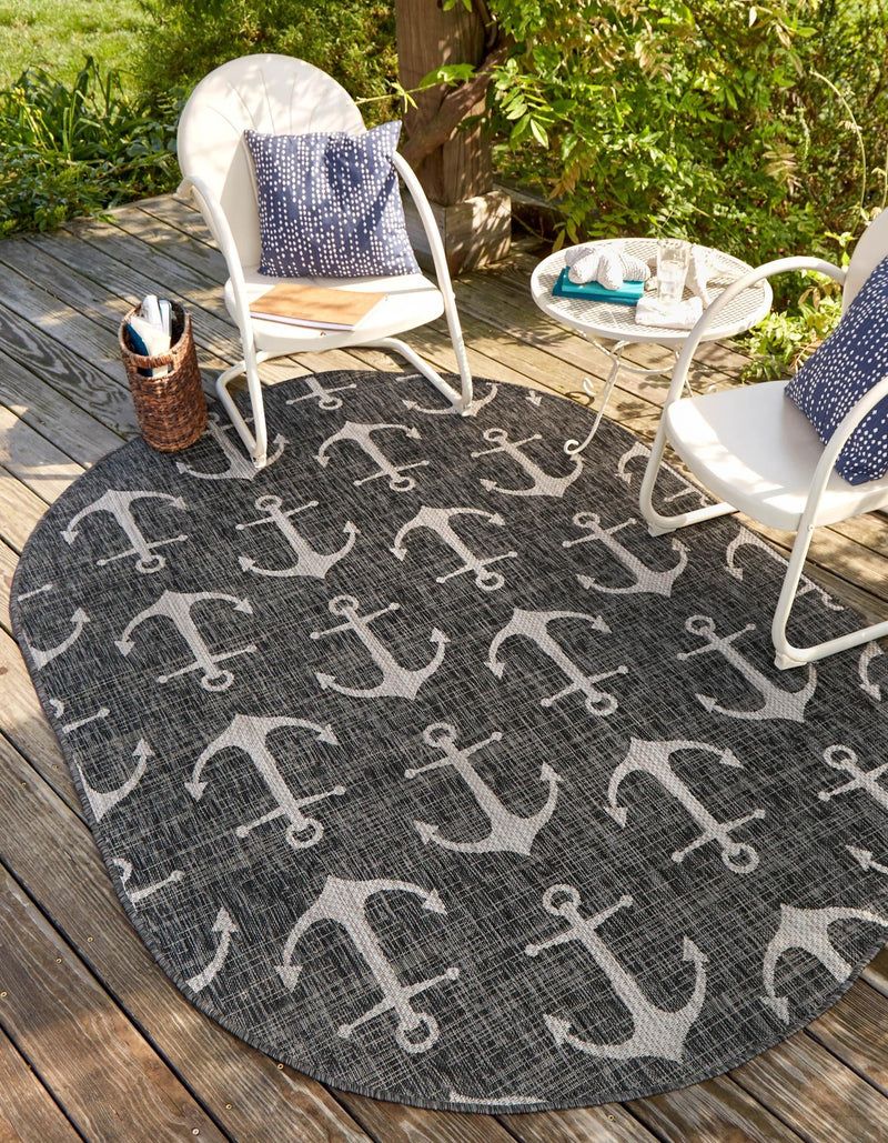 Seaside Haven Rugs Collection Area Rug - Sapphire (Charcoal) Oval Charcoal lifestyle 0