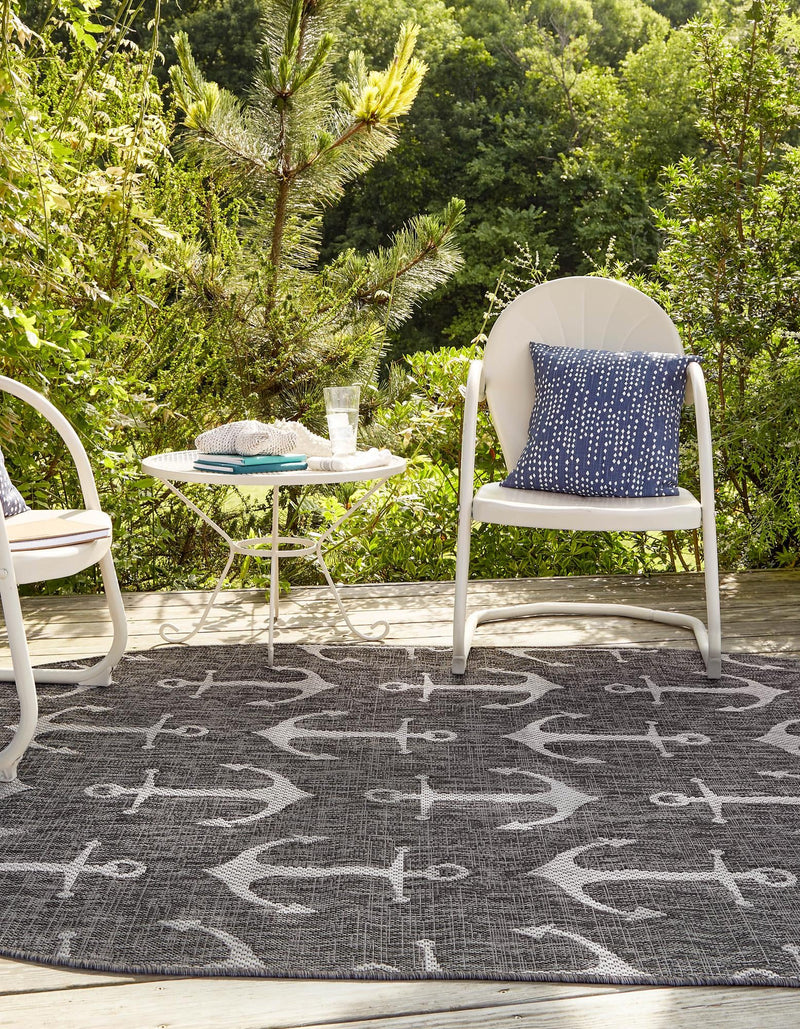 Seaside Haven Rugs Collection Area Rug - Sapphire (Charcoal) Oval Charcoal lifestyle 2