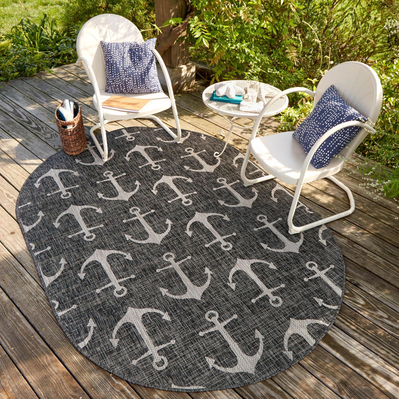Seaside Haven Rugs Collection Area Rug - Sapphire (Charcoal) Oval Charcoal lifestyle 13