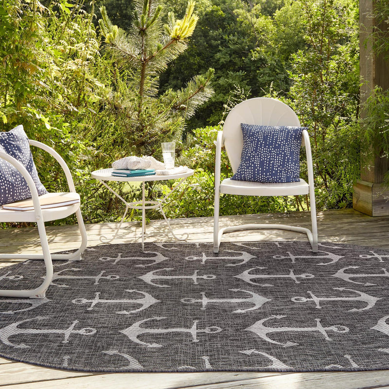 Seaside Haven Rugs Collection Area Rug - Sapphire (Charcoal) Oval Charcoal lifestyle 14