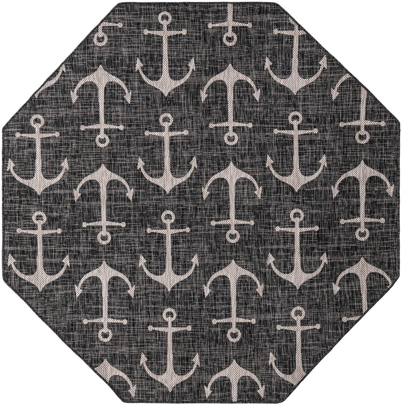 Seaside Haven Rugs Collection Area Rug - Sapphire (Charcoal) Octagon Charcoal Main