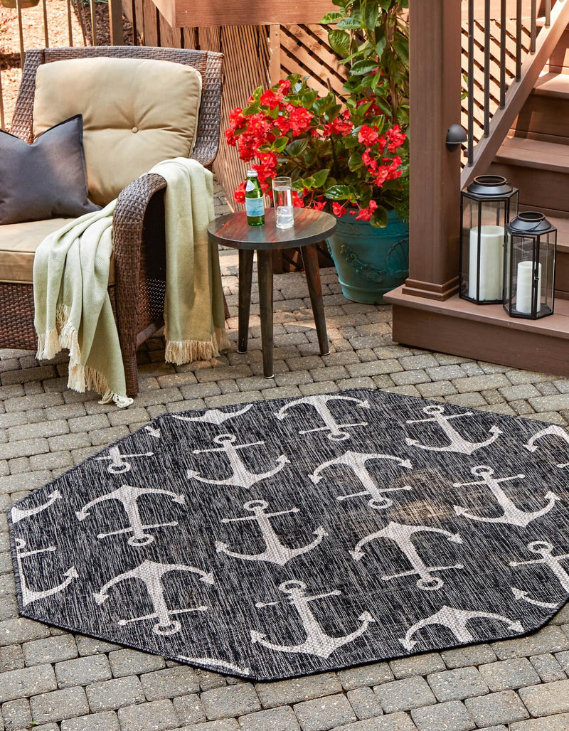 Seaside Haven Rugs Collection Area Rug - Sapphire (Charcoal) Octagon Charcoal lifestyle 0