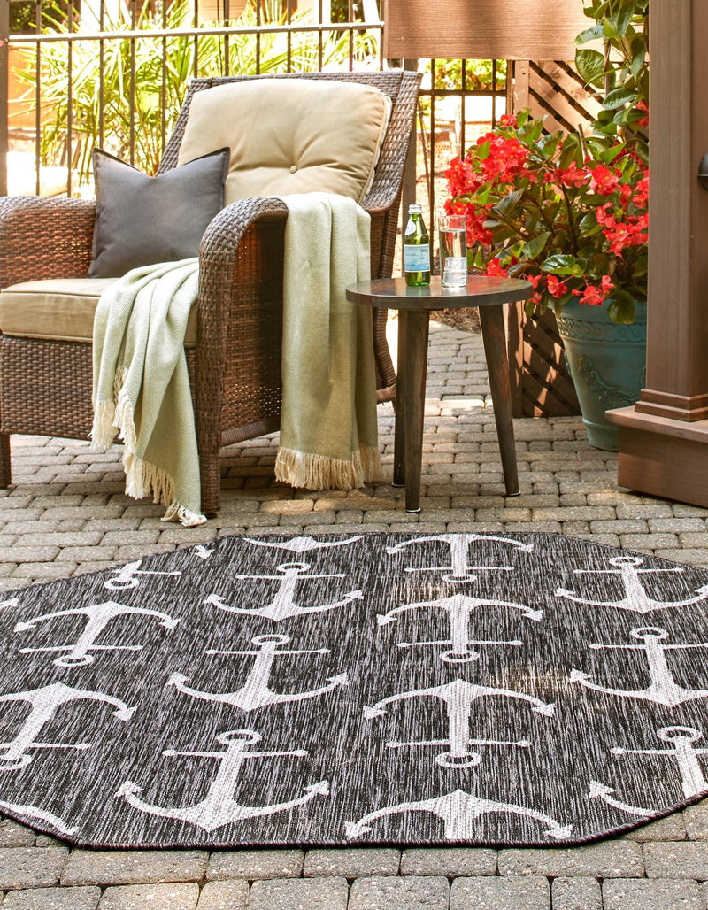 Seaside Haven Rugs Collection Area Rug - Sapphire (Charcoal) Octagon Charcoal lifestyle 2