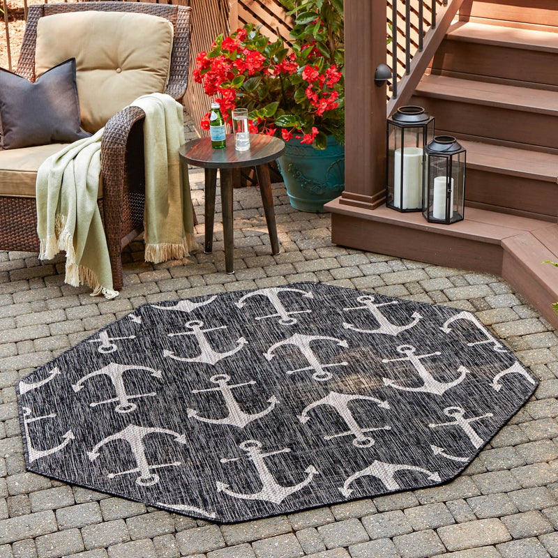Seaside Haven Rugs Collection Area Rug - Sapphire (Charcoal) Octagon Charcoal lifestyle 13
