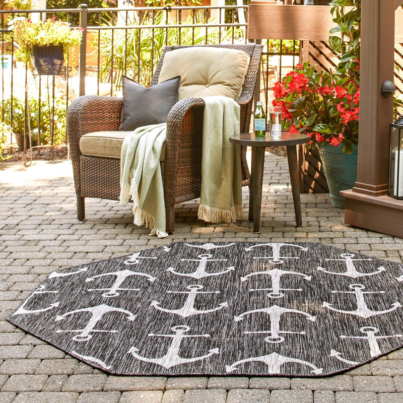 Seaside Haven Rugs Collection Area Rug - Sapphire (Charcoal) Octagon Charcoal lifestyle 14