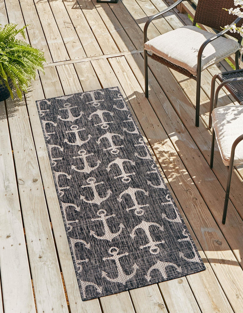 Seaside Haven Rugs Collection Area Rug - Sapphire (Charcoal) Runner Charcoal lifestyle 0