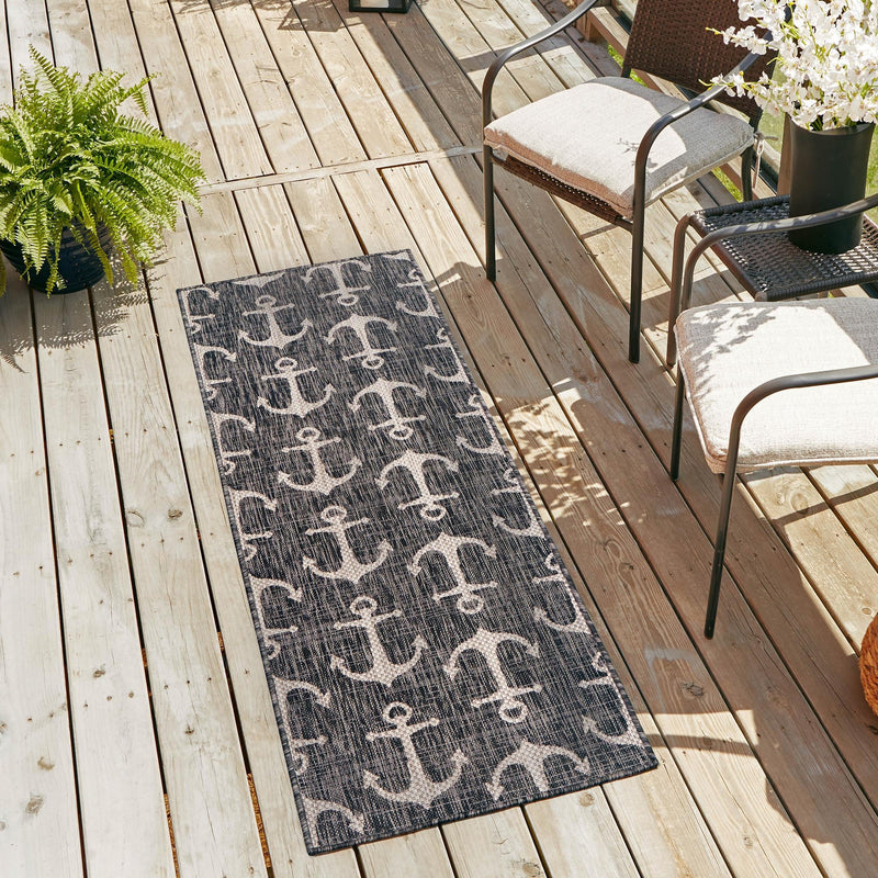 Seaside Haven Rugs Collection Area Rug - Sapphire (Charcoal) Runner Charcoal lifestyle 13