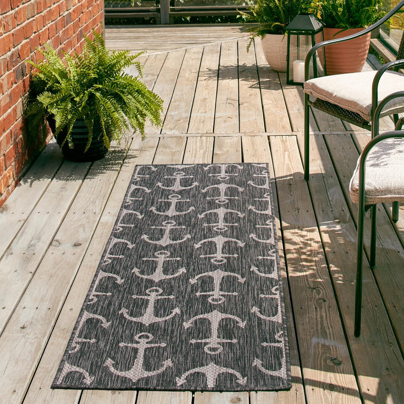 Seaside Haven Rugs Collection Area Rug - Sapphire (Charcoal) Runner Charcoal lifestyle 14