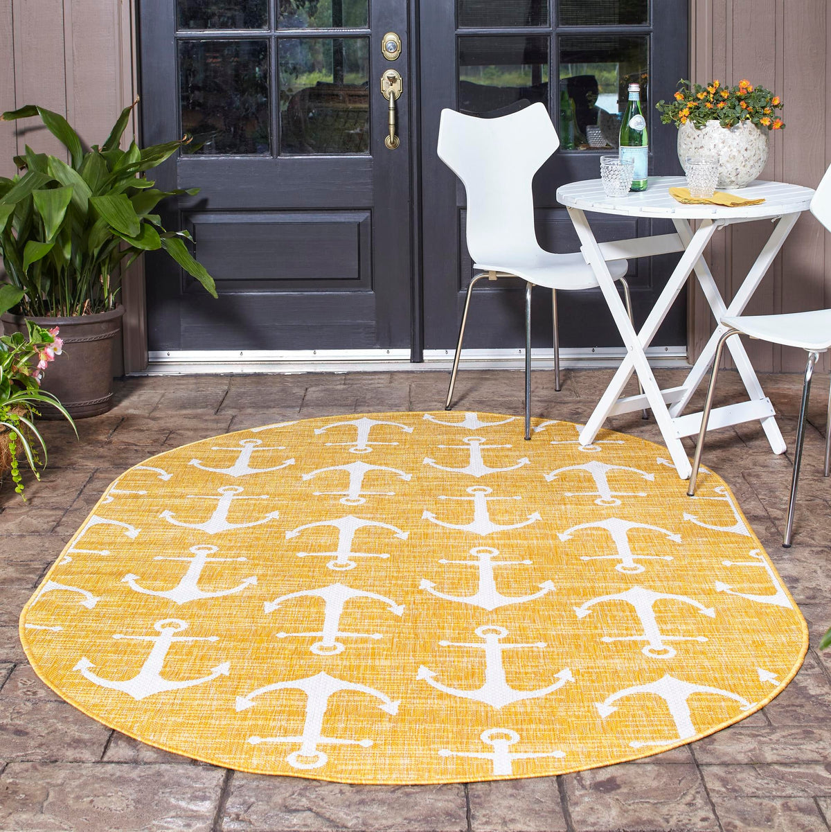 Seaside Haven Rugs Collection Area Rug - Sapphire (Yellow) Oval Yellow lifestyle 19
