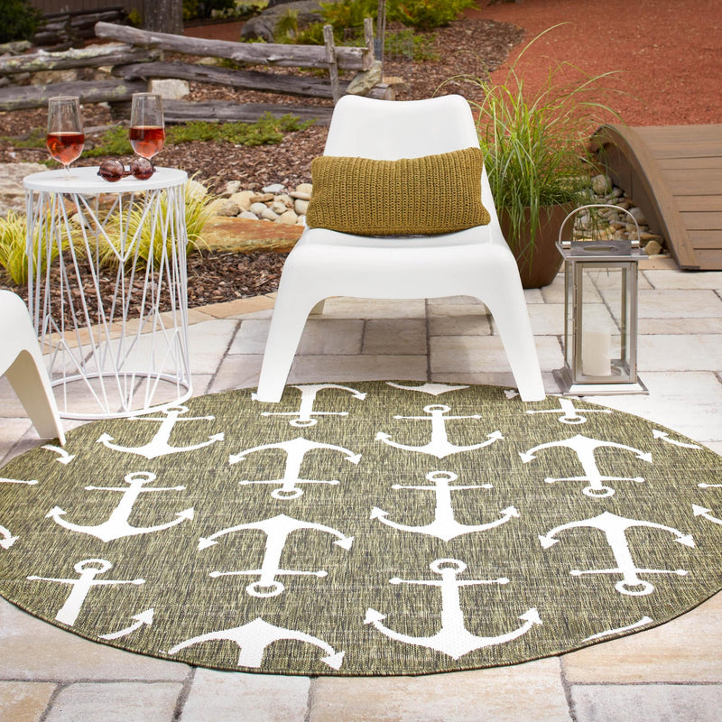 Seaside Haven Rugs Collection Area Rug - Sapphire (Green) Round Green lifestyle 19