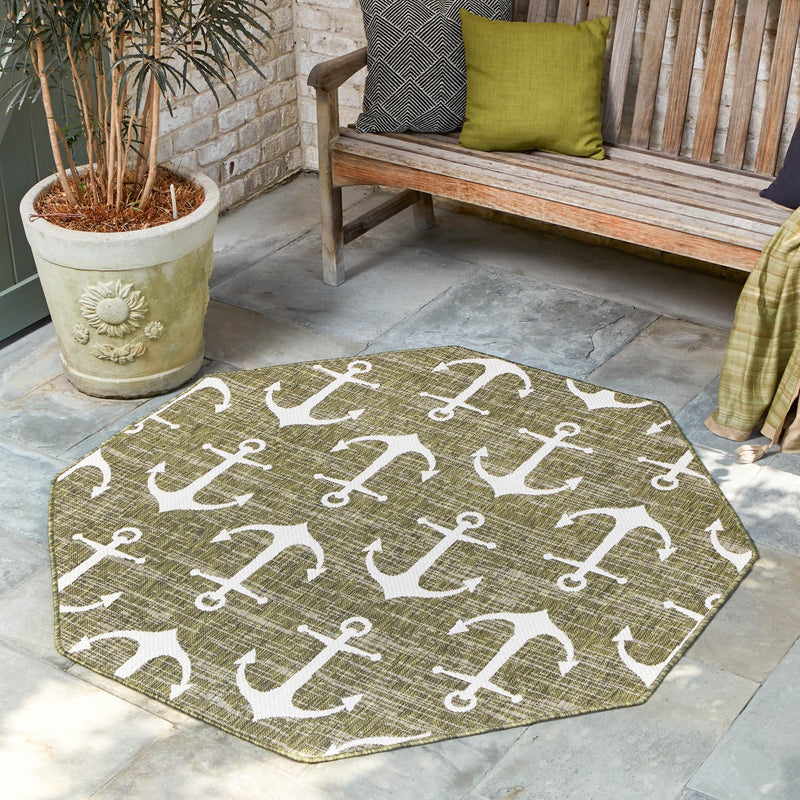 Seaside Haven Rugs Collection Area Rug - Sapphire (Green) Octagon Green lifestyle 13