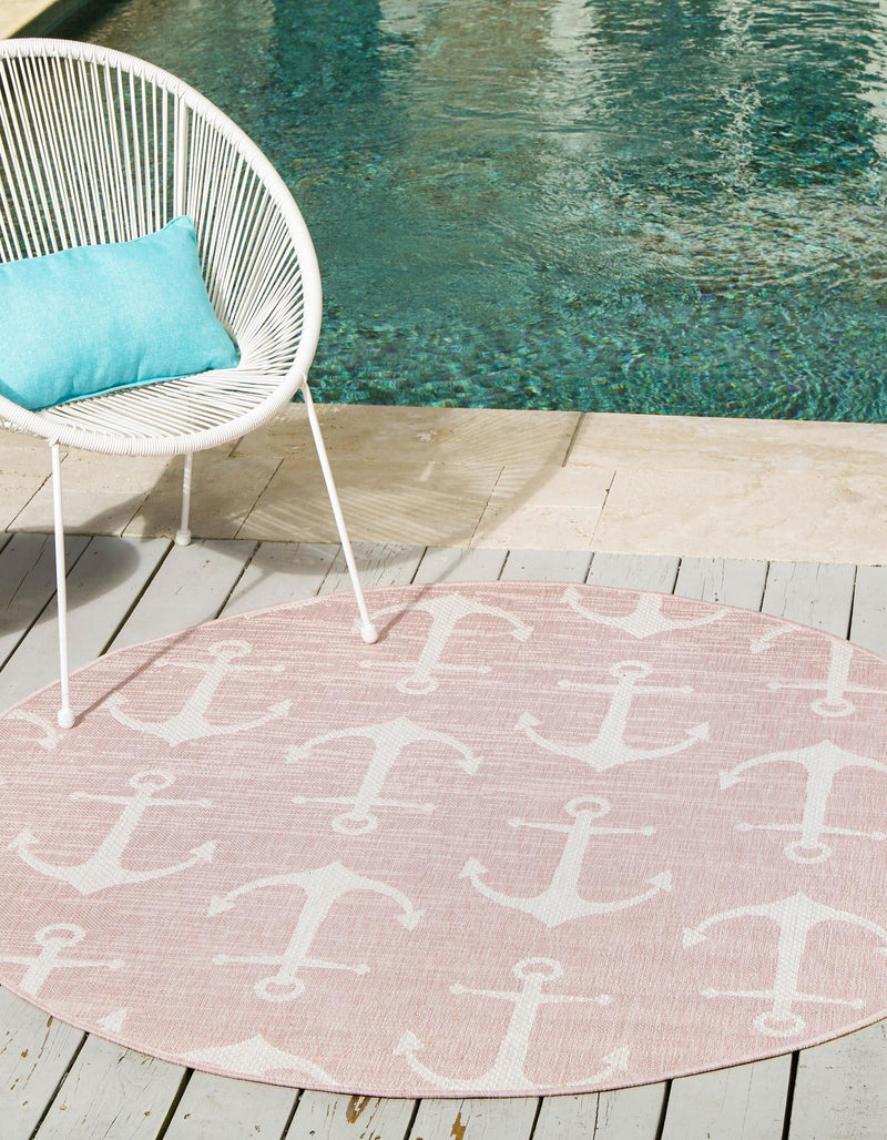 Seaside Haven Rugs Collection Area Rug - Sapphire (Pink) Round Pink lifestyle 0