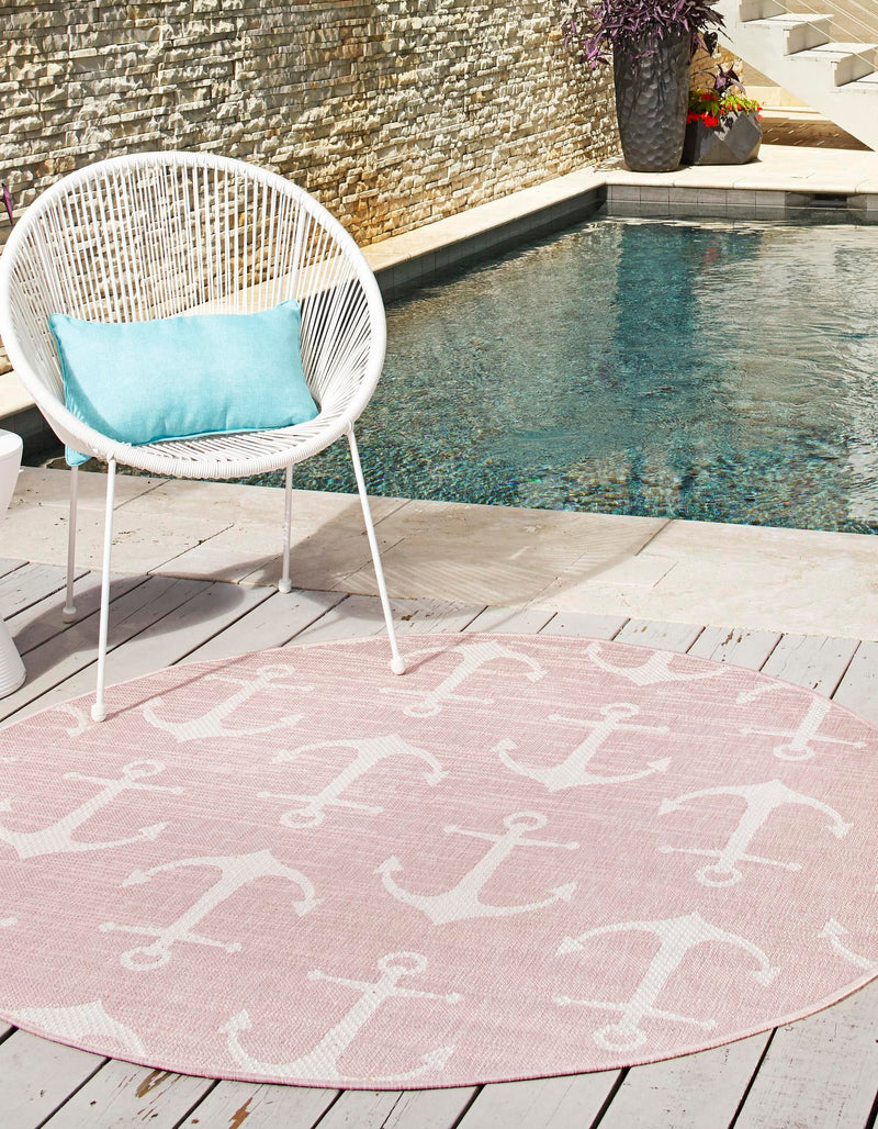 Seaside Haven Rugs Collection Area Rug - Sapphire (Pink) Round Pink lifestyle 2