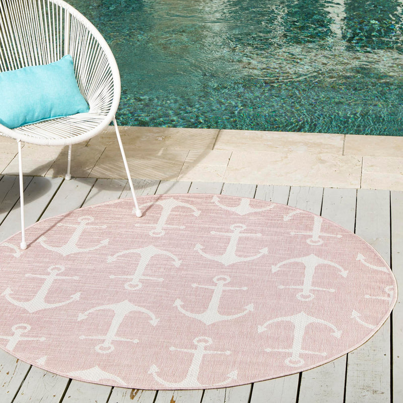 Seaside Haven Rugs Collection Area Rug - Sapphire (Pink) Round Pink lifestyle 8