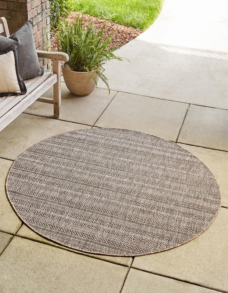 Patio Stripe Harmony Collection Area Rug - Boardwalk (Natural) Round Natural lifestyle 0
