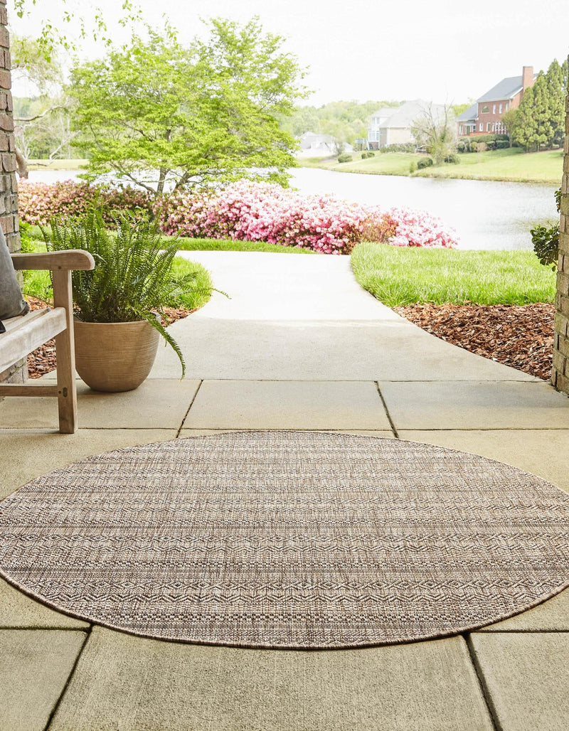 Patio Stripe Harmony Collection Area Rug - Boardwalk (Natural) Round Natural lifestyle 2