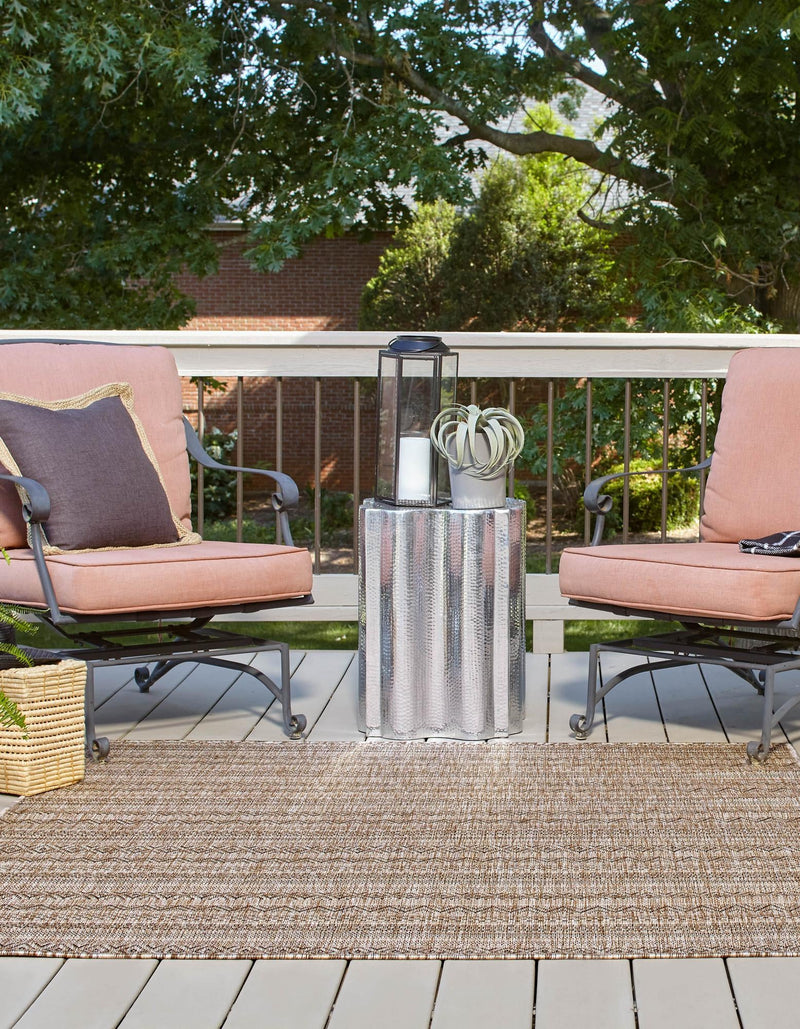 Patio Stripe Harmony Collection Area Rug - Boardwalk (Natural) Square Natural lifestyle 2