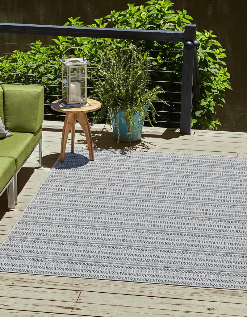 Patio Stripe Harmony Collection Area Rug - Boardwalk (Teal) Rectangle Teal lifestyle 0