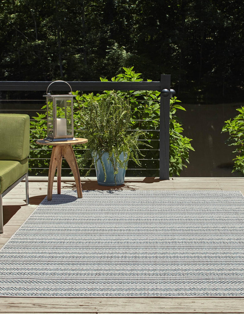 Patio Stripe Harmony Collection Area Rug - Boardwalk (Teal) Rectangle Teal lifestyle 2