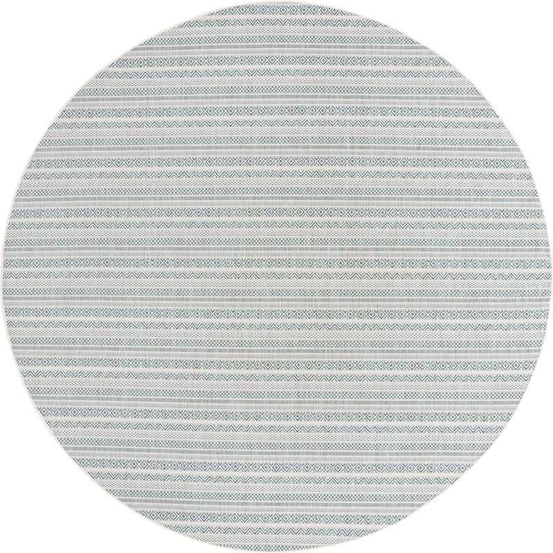 Patio Stripe Harmony Collection Area Rug - Boardwalk (Teal) Round Teal Main
