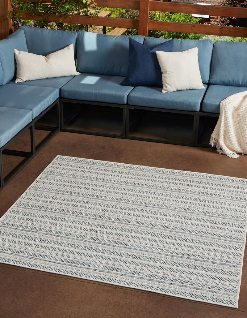 Patio Stripe Harmony Collection Area Rug - Boardwalk (Teal) Square Teal lifestyle 0