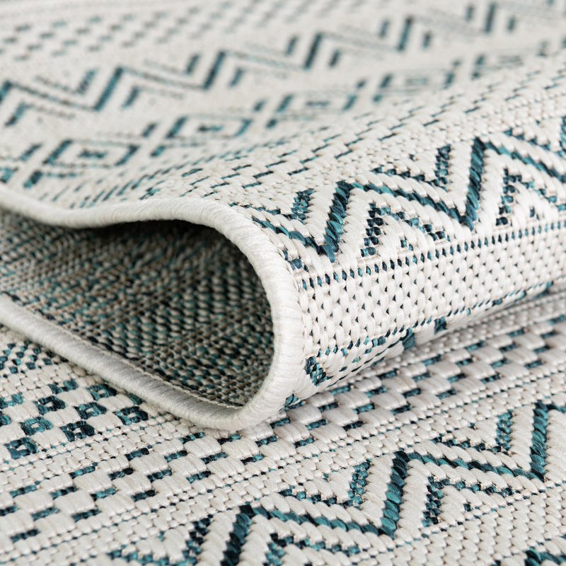 Patio Stripe Harmony Collection Area Rug - Boardwalk (Teal) Oval Teal lifestyle 4