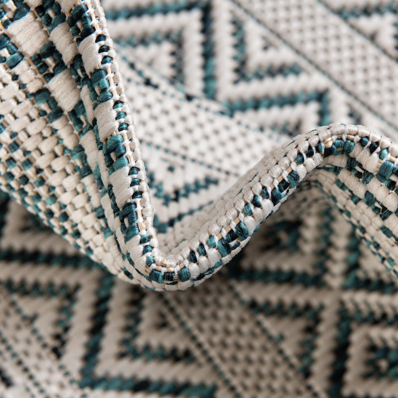 Patio Stripe Harmony Collection Area Rug - Boardwalk (Teal) Oval Teal lifestyle 6