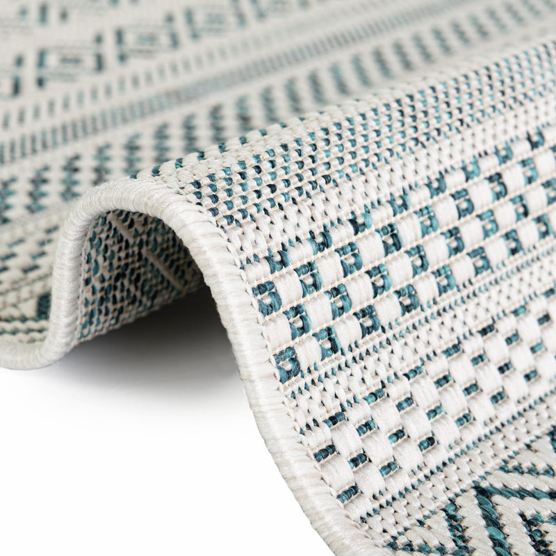 Patio Stripe Harmony Collection Area Rug - Boardwalk (Teal) Oval Teal lifestyle 8